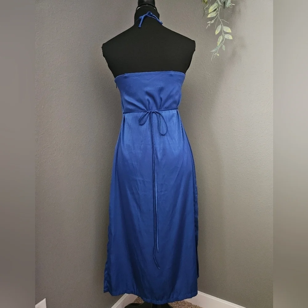 Urban Outfitters Blue Silky Maxi Dress With Side Slit - small - Picture 10 of 13
